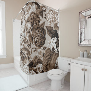 Sepia Tone Brown Vintage Floral Toile No.1 Shower Curtain