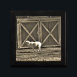 Sepia Tone  Goat and Barn Doors Gift Box<br><div class="desc">Young White Sheep on the Farm Photo by Sandy Closs "goat lover",  sheep,  lamb,  ram,  farm animals,  farm animal,  baby shower,  christmas,  easter,  christian,  baby</div>