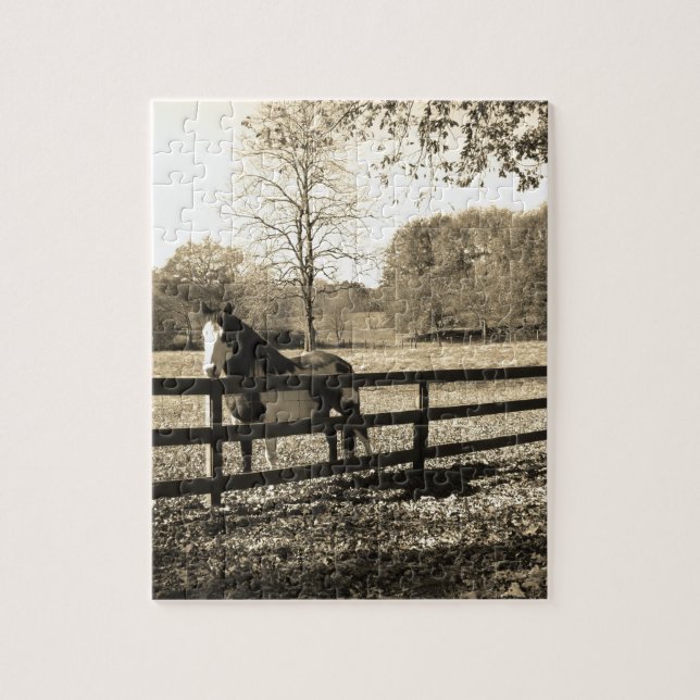 Sepia Tone  Photo of  black and white Horse Jigsaw Puzzle (Vertical)