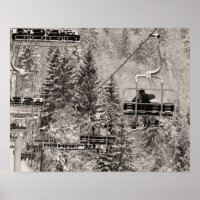 Sepia tone ski print, Above the trees