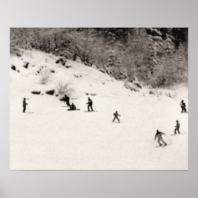 Sepia tone ski print, Fun on the piste Poster (Front)