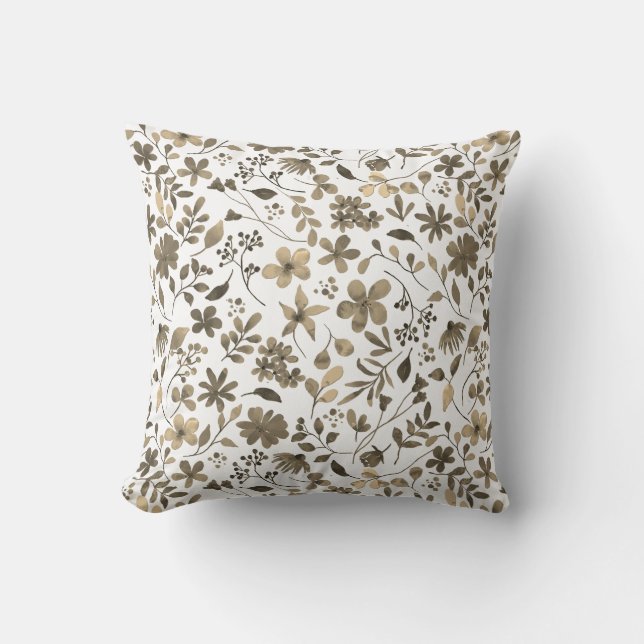 Sepia Tone Vintage Floral Print Cushion (Front)
