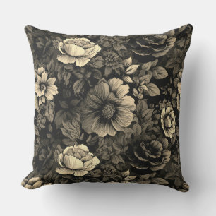Sepia Tone Vintage Floral Print Cushion