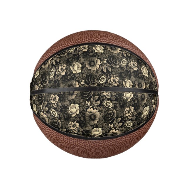 Sepia Tone Vintage Floral Print Mini Basketball (Front)