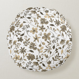 Sepia Tone Vintage Floral Print Round Cushion