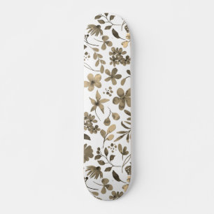 Sepia Tone Vintage Floral Print Skateboard