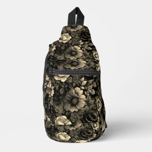 Sepia Tone Vintage Floral Print Sling Bag