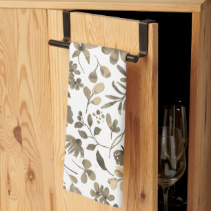 Sepia Tone Vintage Floral Print Tea Towel