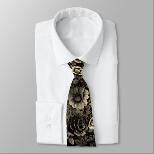 Sepia Tone Vintage Floral Print Tie