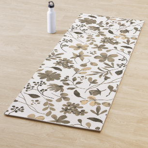 Sepia Tone Vintage Floral Print Yoga Mat