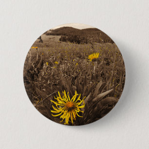 Sepia tone Yellow wildflowers 6 Cm Round Badge