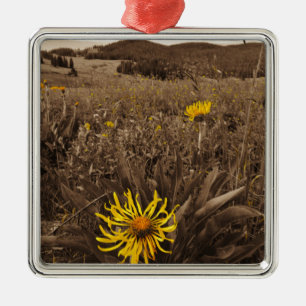 Sepia tone Yellow wildflowers Metal Tree Decoration