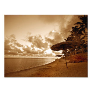 Sepia Toned Beach Scene Photo Print
