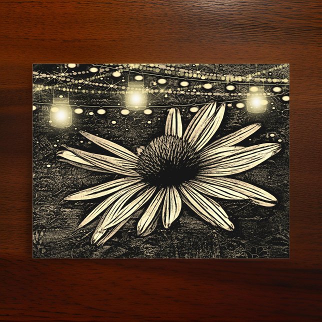 Sepia Toned Coneflower under Golden Jar Lights Postcard (Creator Uploaded)
