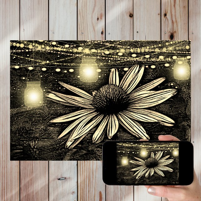 Sepia Toned Coneflower under Golden Jar Lights Poster (Creator Uploaded)