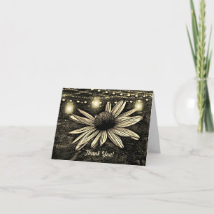 Sepia Toned Coneflower under Jar Lights Thank You Note Card