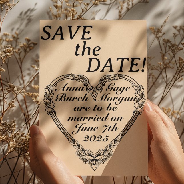 Sepia-Toned Victorian Heart Save-the-Date Postcard (Creator Uploaded)