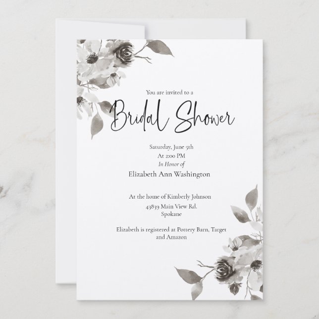 Sepia toned Watercolor Bridal Shower Invitation (Front)