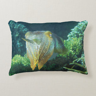 Sepia Up Close! Shimmering Squid at Coral Reef Decorative Cushion