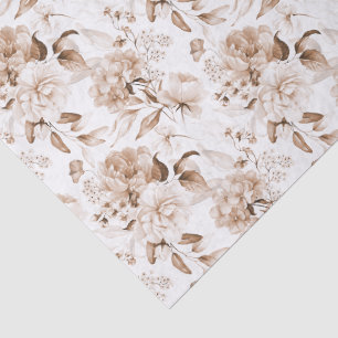 Sepia Vintage 1600s Floral Art Boho Baby Shower Tissue Paper