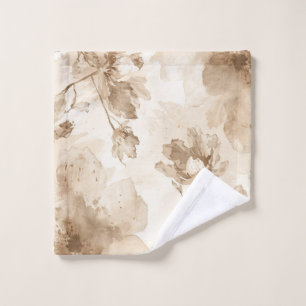 Sepia Vintage Floral Watercolor Botanical Painting Wash Cloth