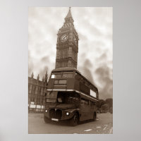 Sepia Vintage London Bus Big Ben