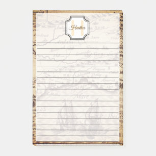 Sepia Vintage Map Initial Monogram Custom Name Post-it Notes