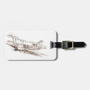 sepia vintage plane luggage tag