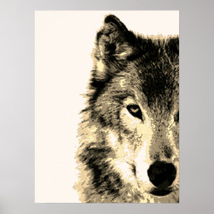 Sepia Vintage Retro Grey Wolf Eye Artwork Poster