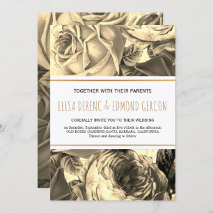 Sepia vintage roses floral wedding invitation