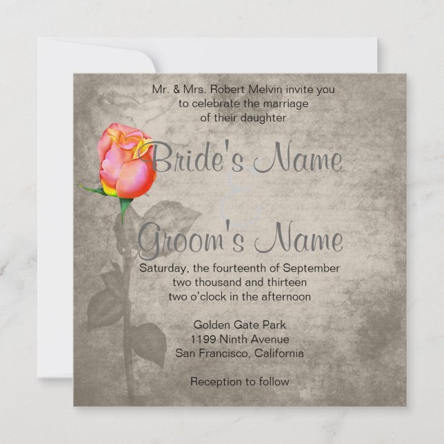 Sepia Vintage Spot Colour Peace Rose Wedding Invitation (Front)