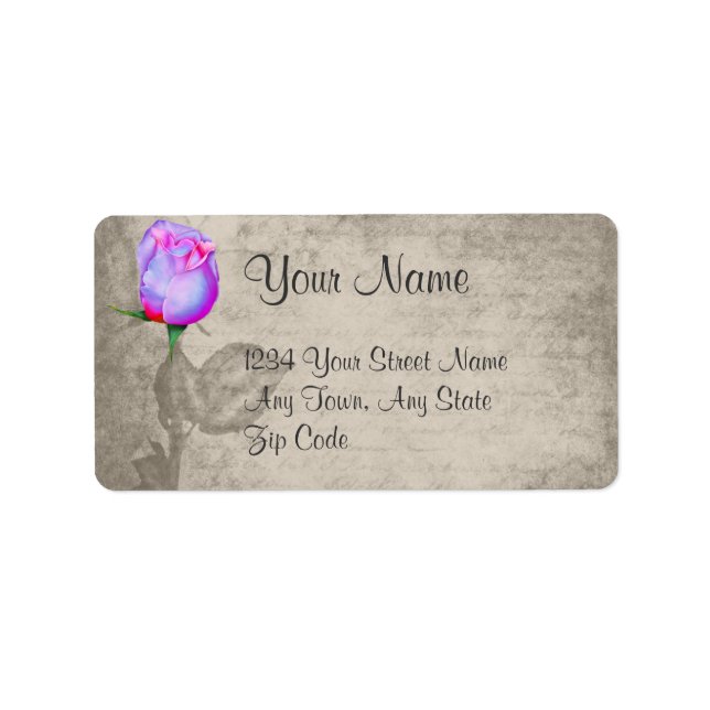 Sepia Vintage Spot Colour Rose Bud Wedding Label (Front)