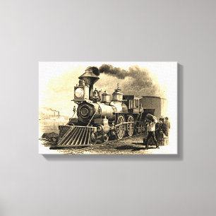 Sepia Vintage Steam Train Engine 16" x 11" Canvas Print