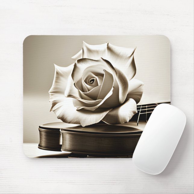 Sepia White Rose On Violin Mouse Pad (With Mouse)