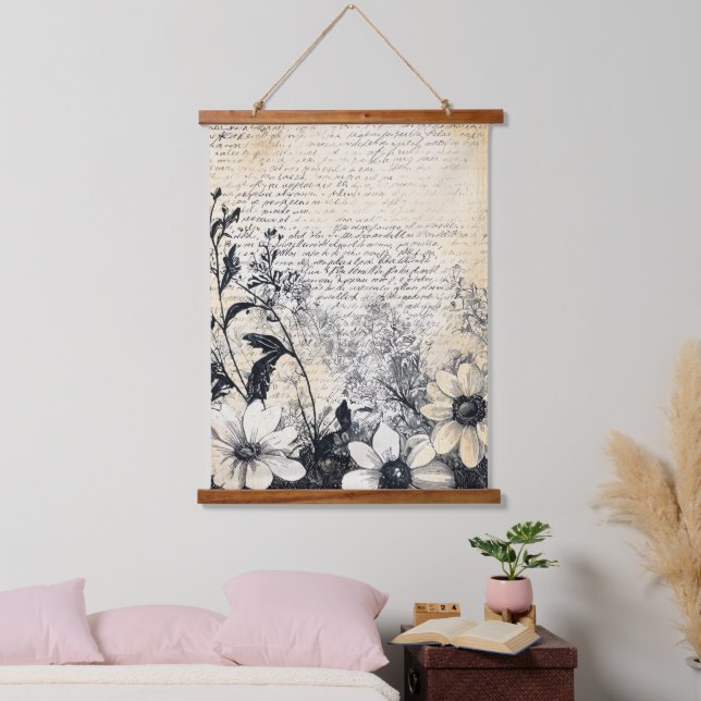 Sepia Wildflower Manuscript Botanical Art Hanging Tapestry (Bedroom)