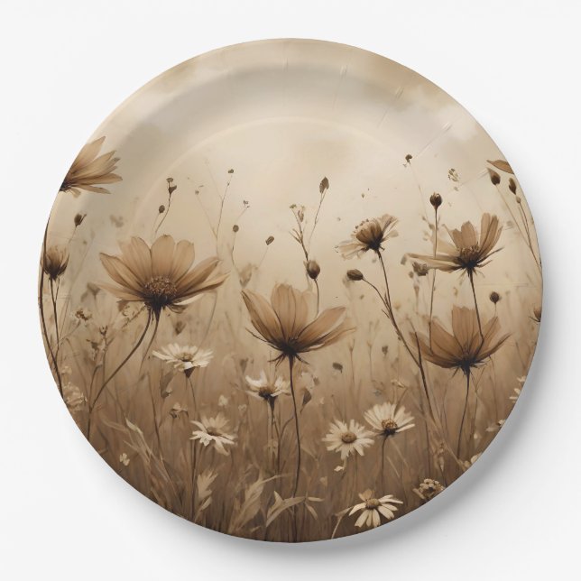 Sepia Wildflowers Design  Paper Plate (Front)
