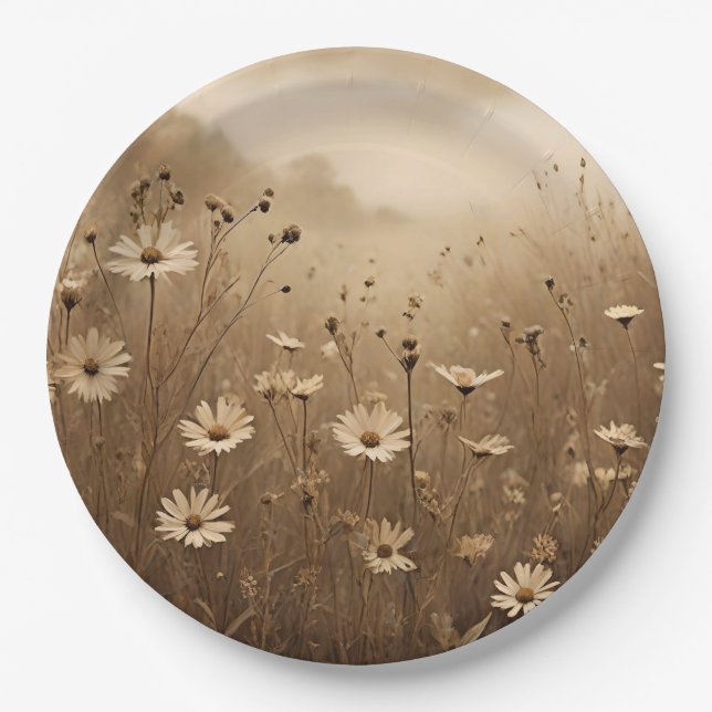 Sepia Wildflowers Design  Paper Plate (Front)