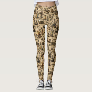 Sepia Witchcraft Alchemy Books Potion Vintage Leggings