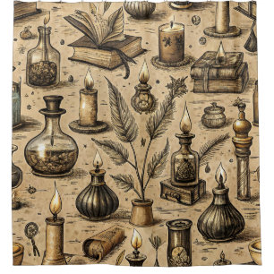 Sepia Witchcraft Alchemy Books Potion Vintage Shower Curtain