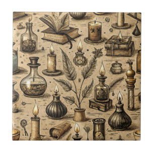 Sepia Witchcraft Alchemy Books Potion Vintage Tile