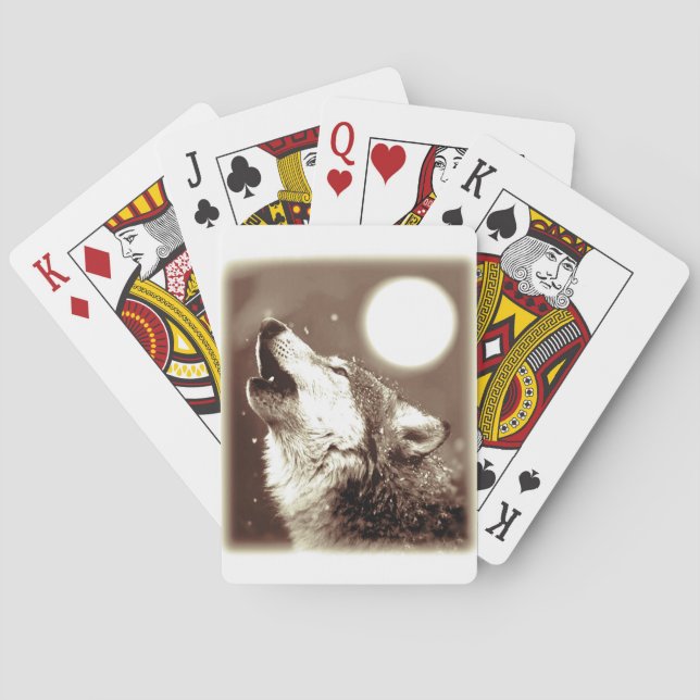 Sepia Wolf & Moon Playing Cards (Back)