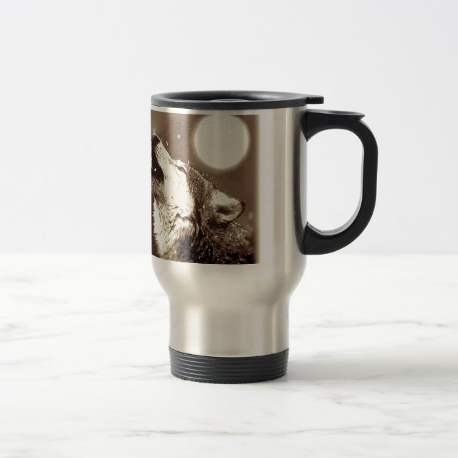 Sepia Wolf & Moon Travel Mug (Right)
