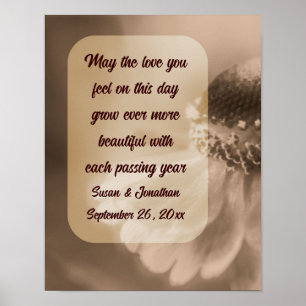 Sepia Zinnia Flower Personalised Wedding Poster