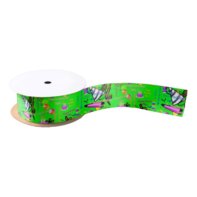 sept, 1 kids birthday satin ribbon (Spool)