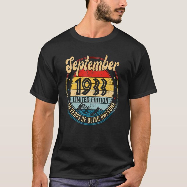 September 1933  89th Birthday 89 Years Old T-Shirt (Front)