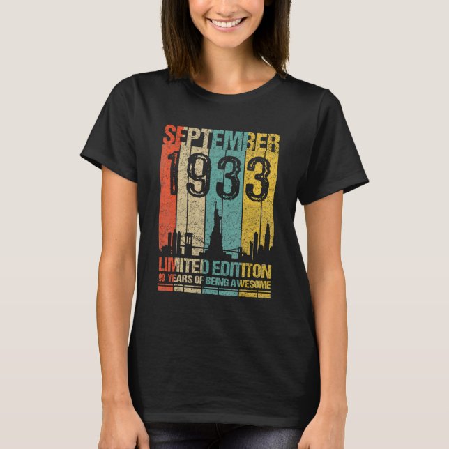 September 1933  90 Years Of Being Awesom T-Shirt (Front)