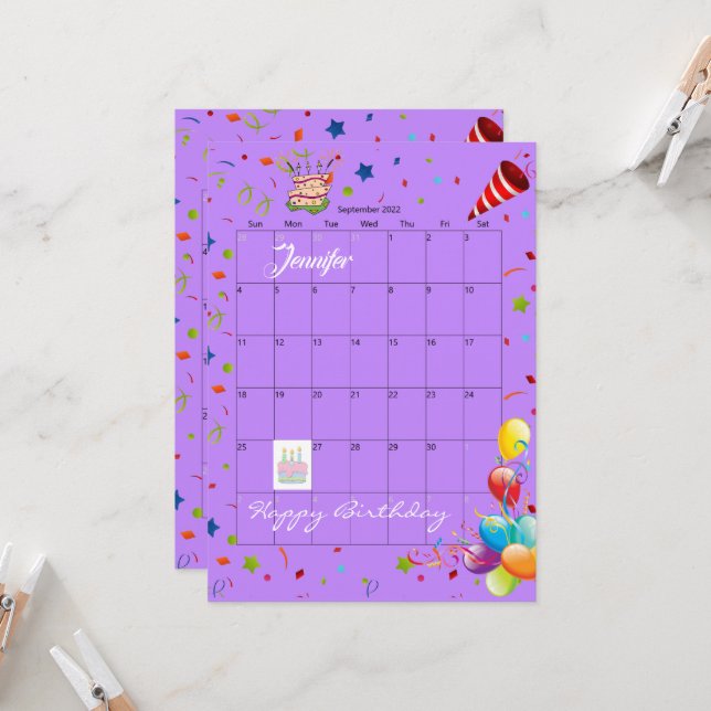 September 2022 Calendar Happy Birthday Invitation  (Front/Back In Situ)