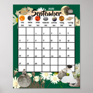 September 2026 Monthly Calendar Astrological Poster