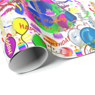 September, 2 Birthday Gift Wrapping Paper