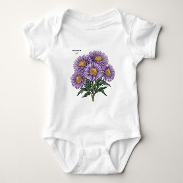 September Aster Birth Month Custom Floral Art Baby Bodysuit (Front)